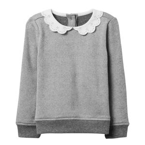 Janie and Jack| Kids Heather Gray Eyelet Collar Sweatshirt-Size 7 years